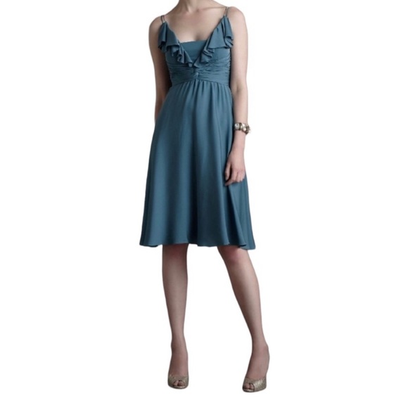 ANTHROPOLOGIE QUILLAREEE Tide size 8 Chain Strip Blue Silk Party Dress - Picture 5 of 7